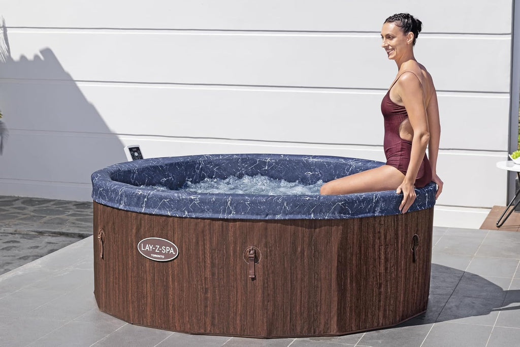 Bestway 6001W Toronto Lay-Z-Spa AirJet Hot Tub with App Colour Name:Brown Wood Size Name:5-7 Adults Style Name:Round