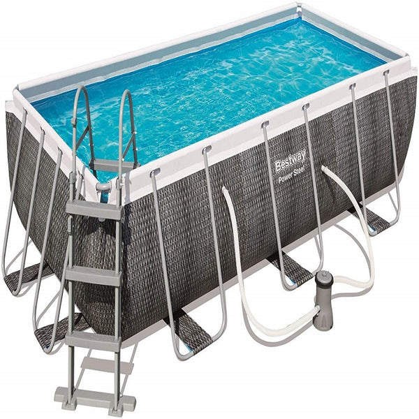Power Steel™ 4.12 m x 2.01 m x 1.22 m Above Ground Grey Rattan Pool Set - BestwayEgypt