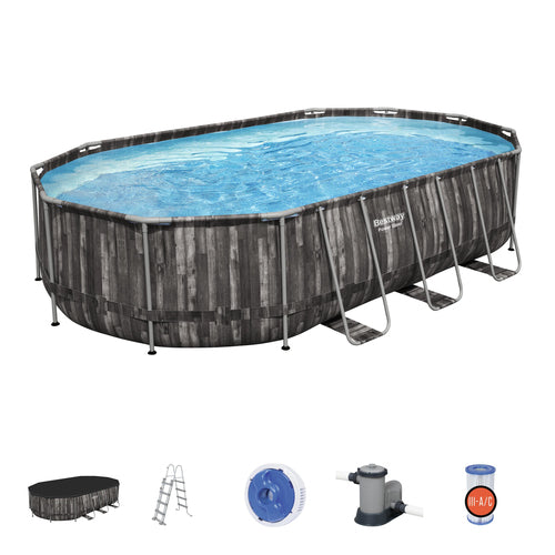 Power Steel 6.10m x 3.66m x 1.22m Oval Pool Set